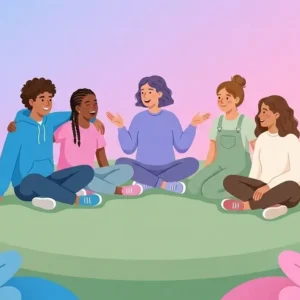 Teens talking in a group circle